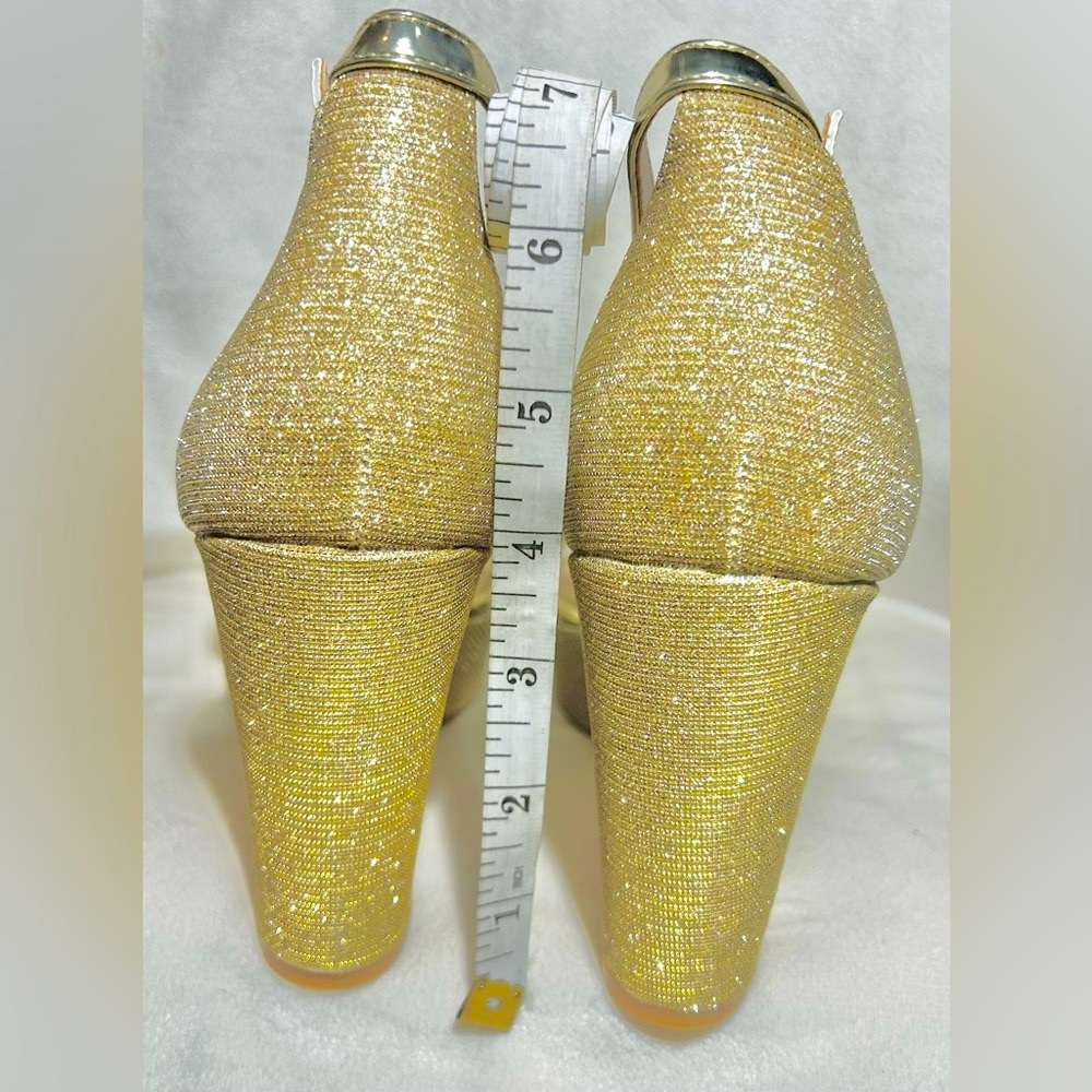 Hingswink Elegant Gold glitter dressy ankle strap block heel sandal - Picture 6 of 10